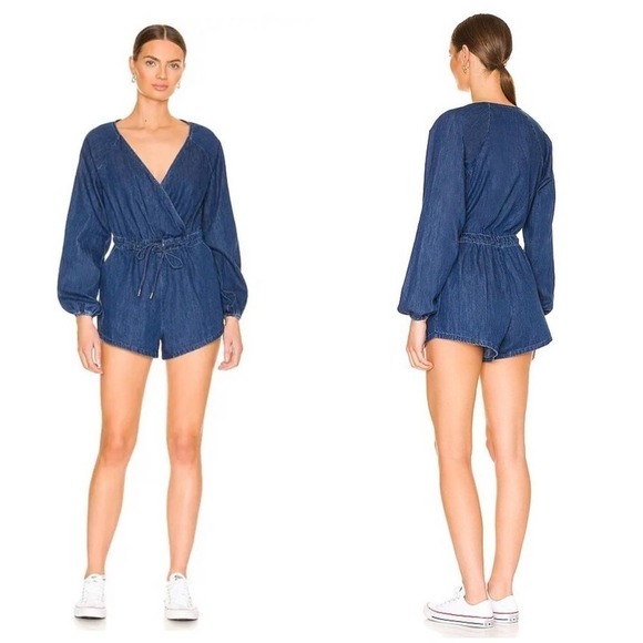 Lovers and Friends Junie Romper in Denim Blue - Picture 1 of 14
